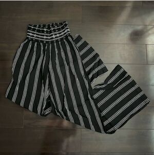 Rewash Black & White Striped Linen Blend Wide Leg Pants